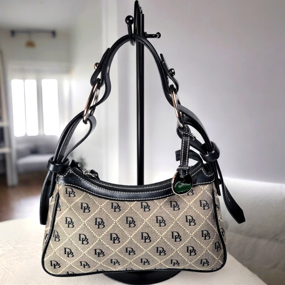 NWOT - Dooney & Bourke Logo Canvas and Leather Shoulder Bag Beige/Black